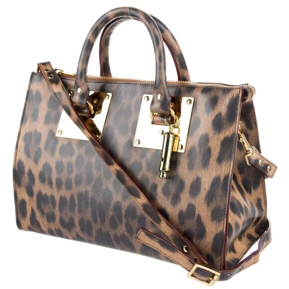 Designer Sophia Hulme Leopard Print Multi Color Leather Med Size Tote Bag - Picture 3 of 15